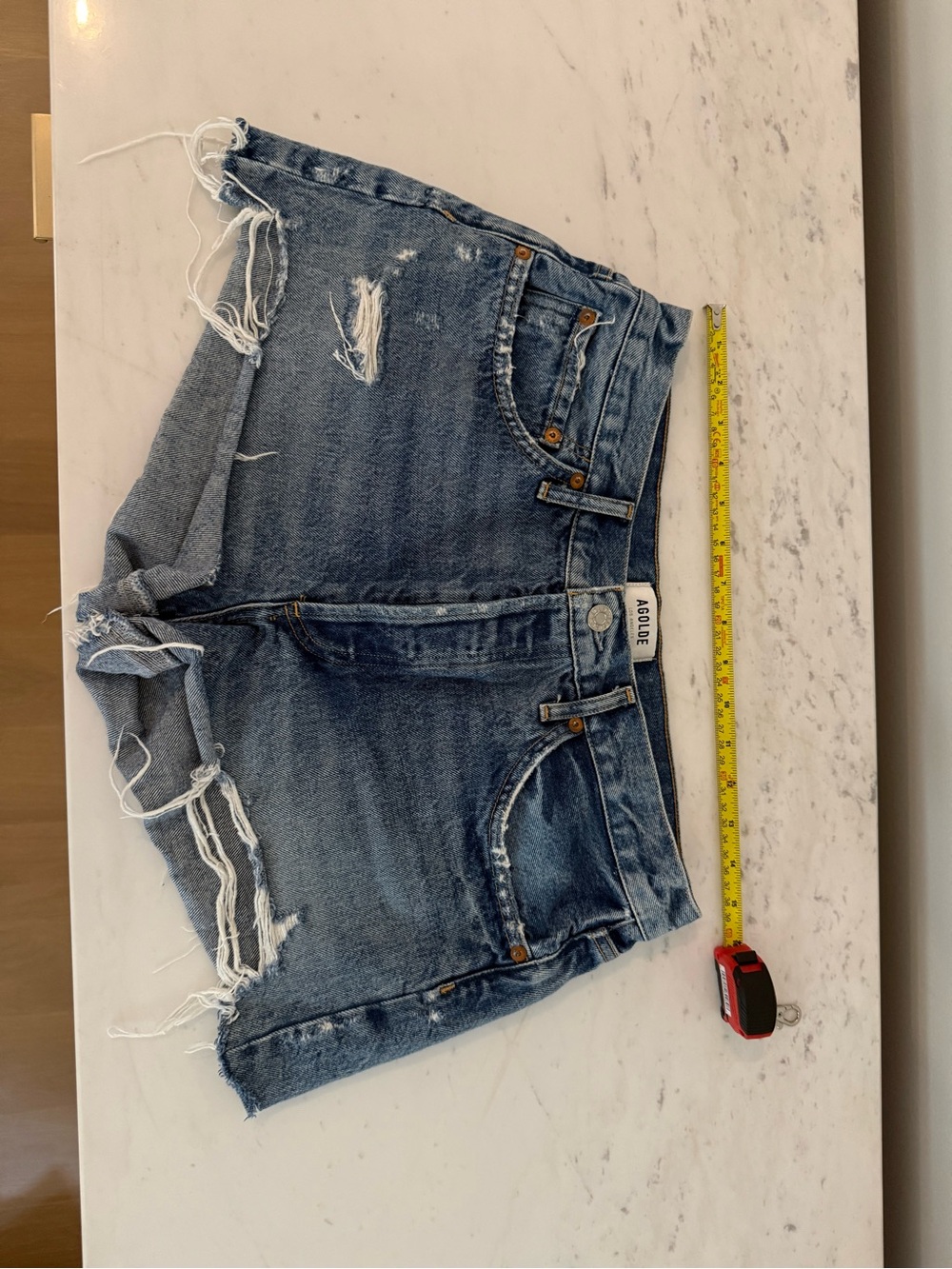 AGOLDE Ripped Dark Blue Denim Cutoff Shorts